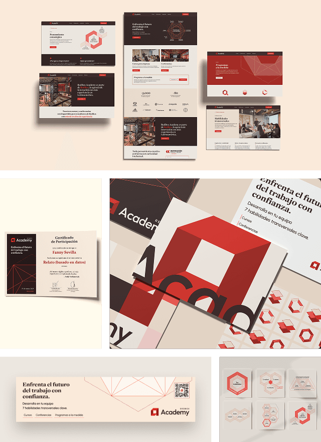 Overview of the logo and brand applications for the final result