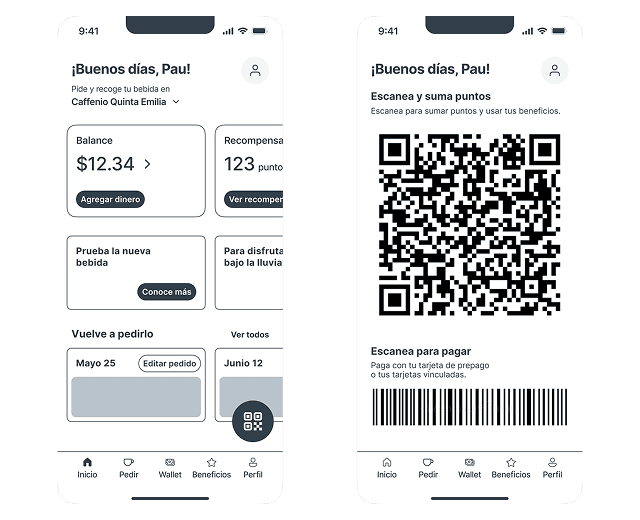 Wireframe of the starting screens for store and pickup