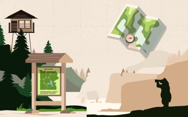 A set of several illustrations in the flat limited color palette style