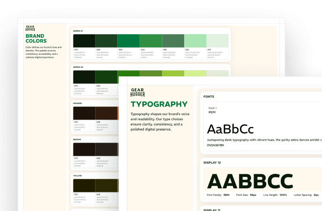 A set of color and typography styles in a brand library